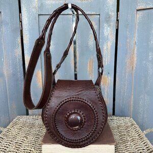 Frye Whipstitch Embellished Circular Flap Crossbody